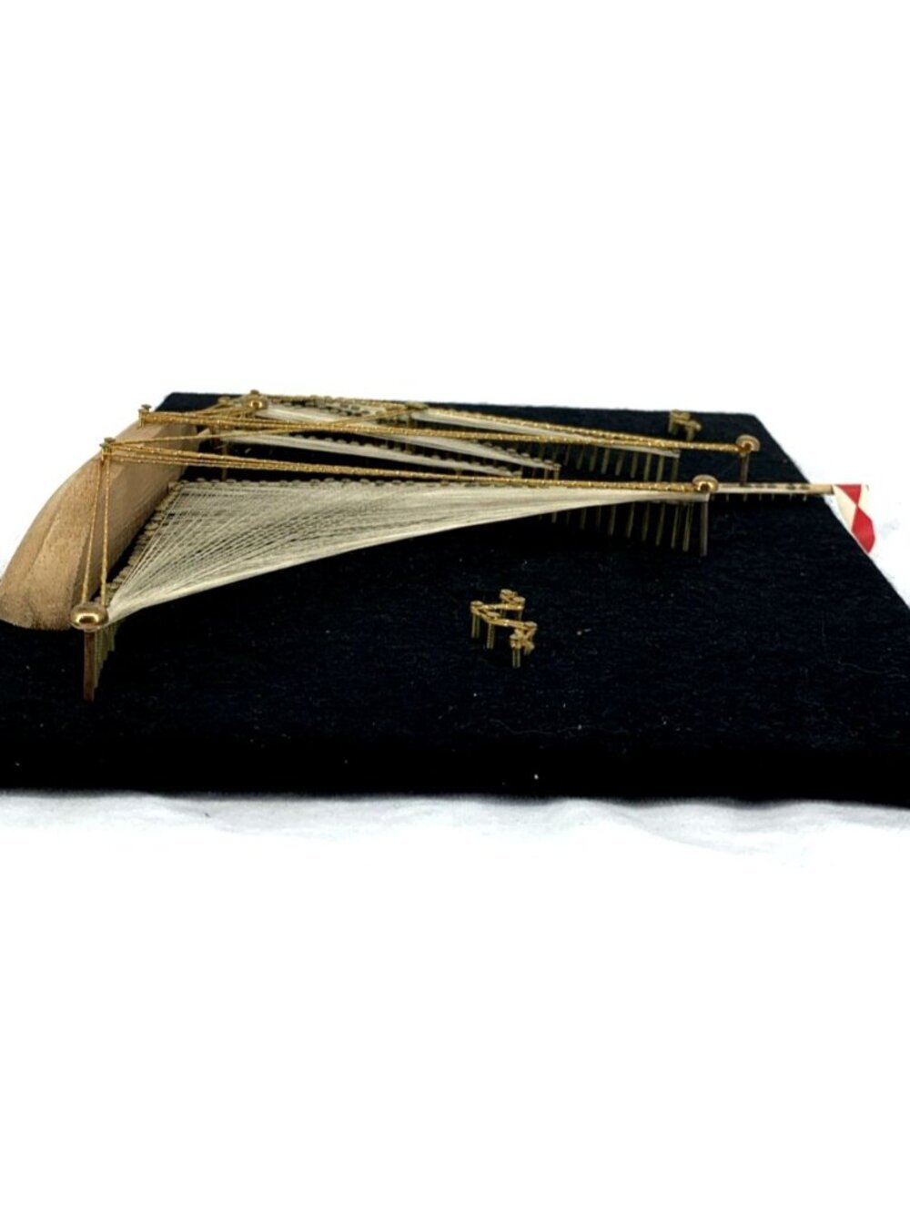 3D String Art Nail Sail Boat Ship Wall Wood Brass Felt 12 x 9" MCM - Picture 4 of 8